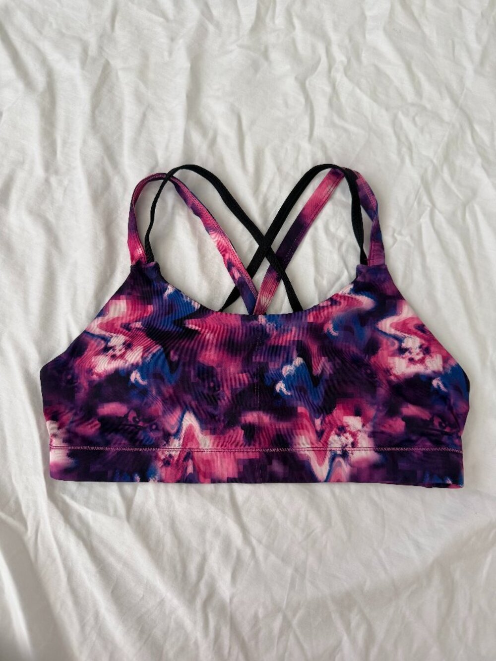 Champion Pink Purple Abstract Print Strappy Sports Bra Women's Workout Yoga